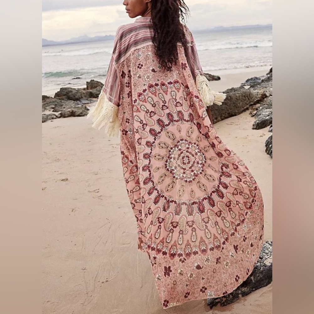 Free People Watching Waves Maxi Shirt in Mauve Combo size Small NWT